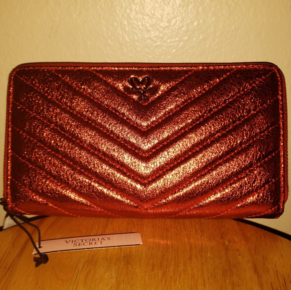 Victoria's Secret Metallic Red V Stitch Wallet